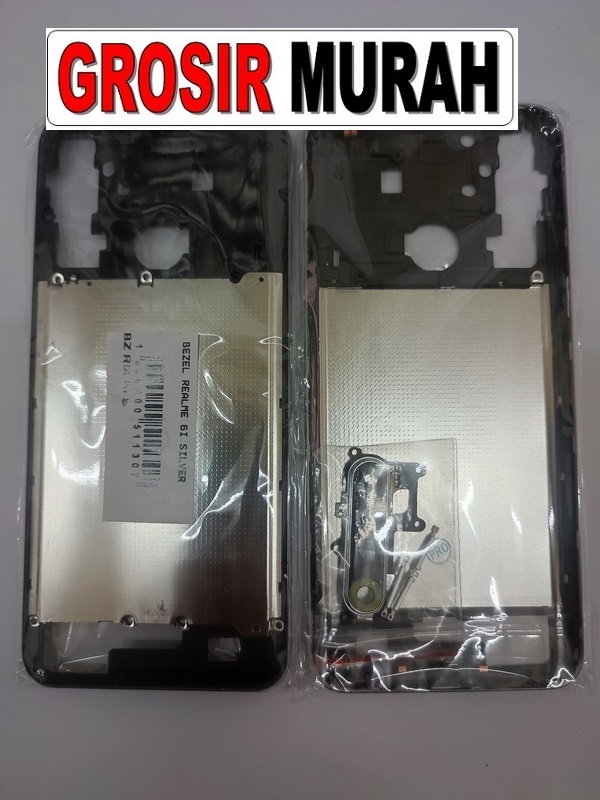Realme 6I Silver Front Housing Middle Frame Bezel Plate Tutup Mesin Bazel Spare Part Grosir Sparepart hp