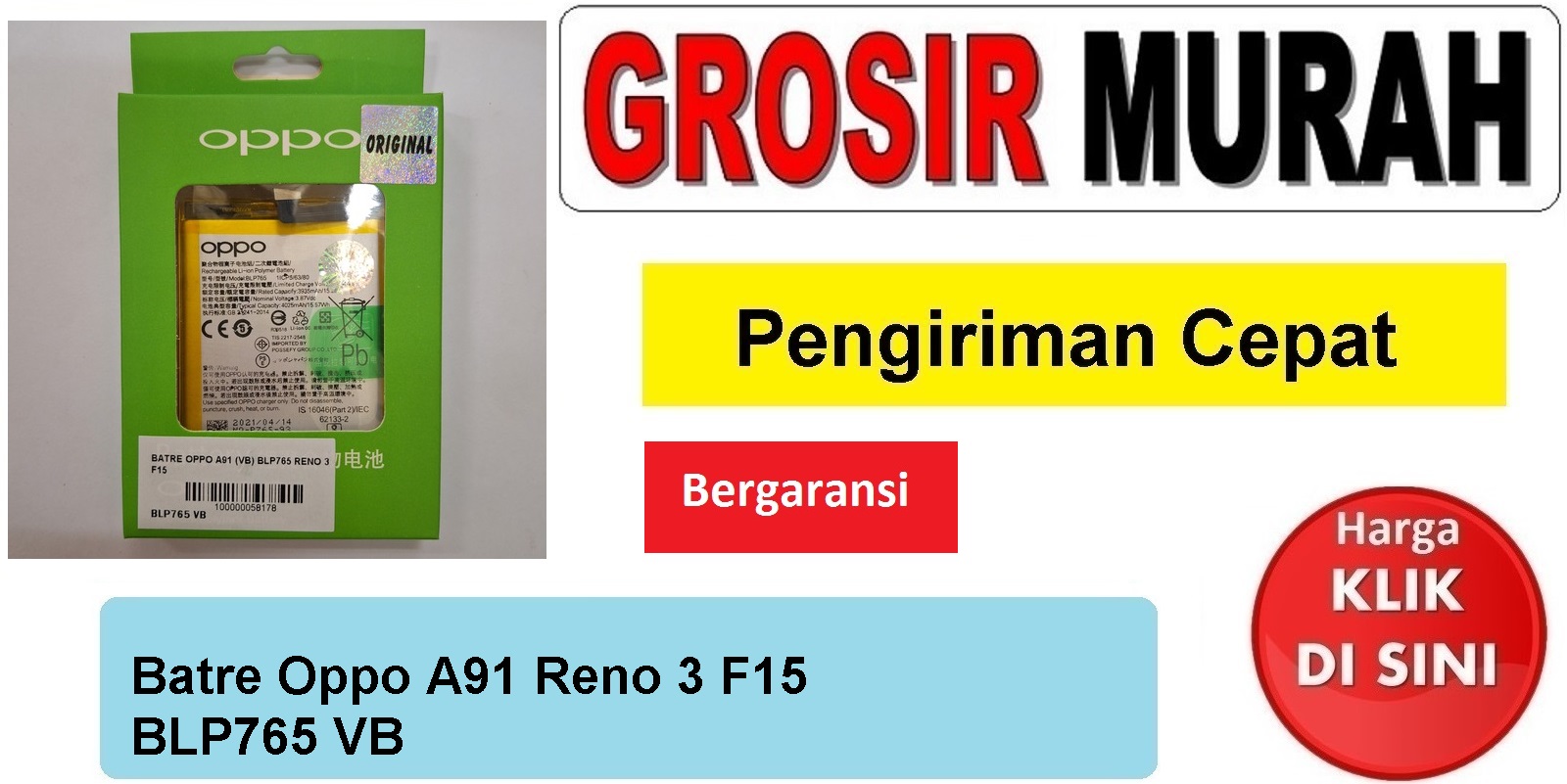 Jual Batre Oppo A91 Reno 3 F15 BLP765 VB Baterai Battery