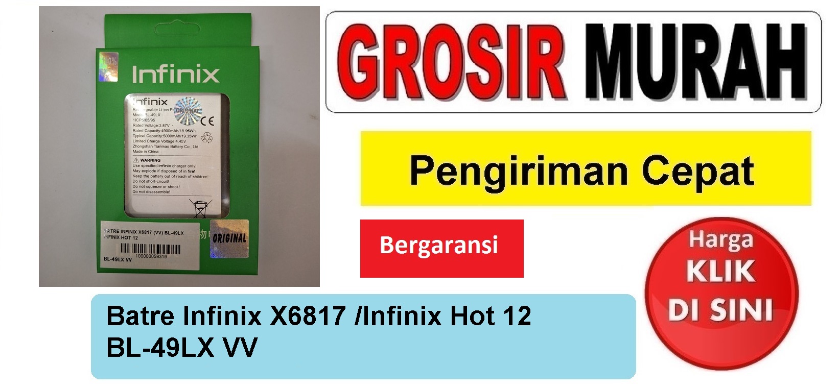 Jual Batre Infinix X6817 Infinix Hot 12 Bl-49Lx Vv Baterai Battery