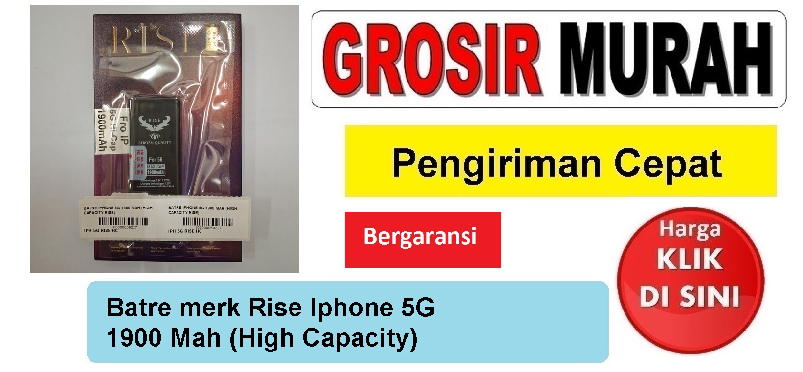 Jual Batre Iphone 5G High Capacity Rise Baterai Battery