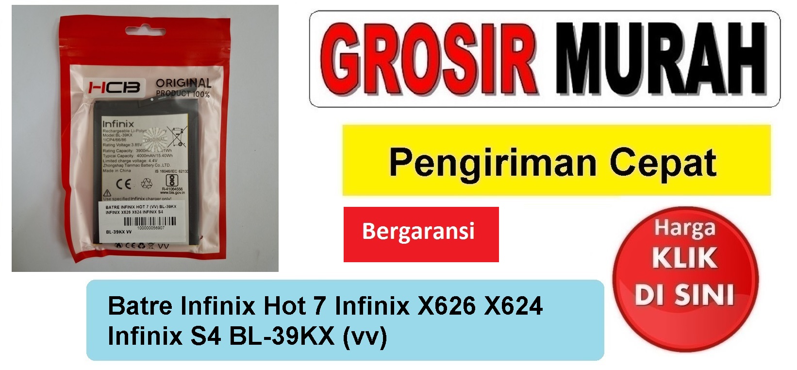Jual Batre Infinix Hot 7 X626 X624 S4 Bl-39Kx Vv Baterai Battery