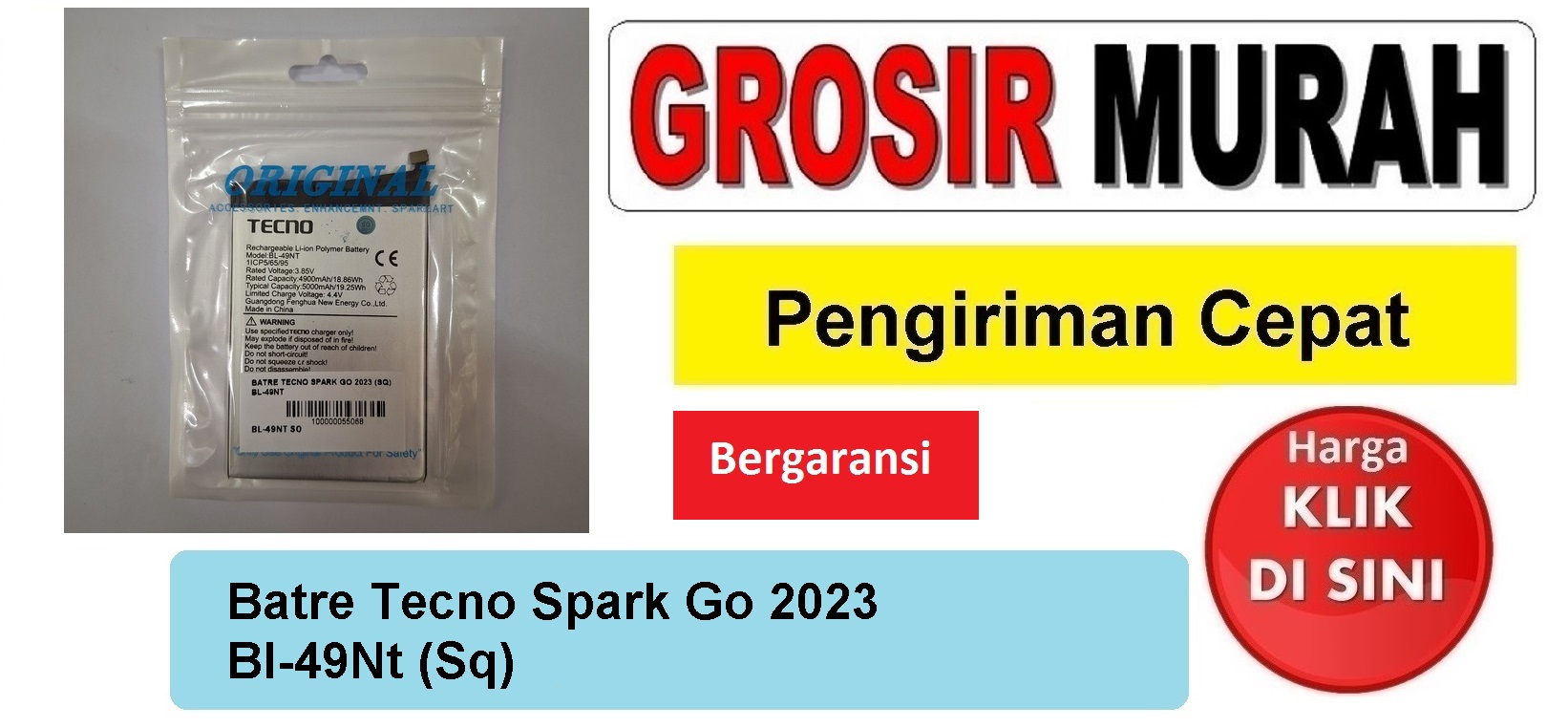 Jual Batre Tecno Spark Go 2023 Bl-49Nt Sq Baterai Battery