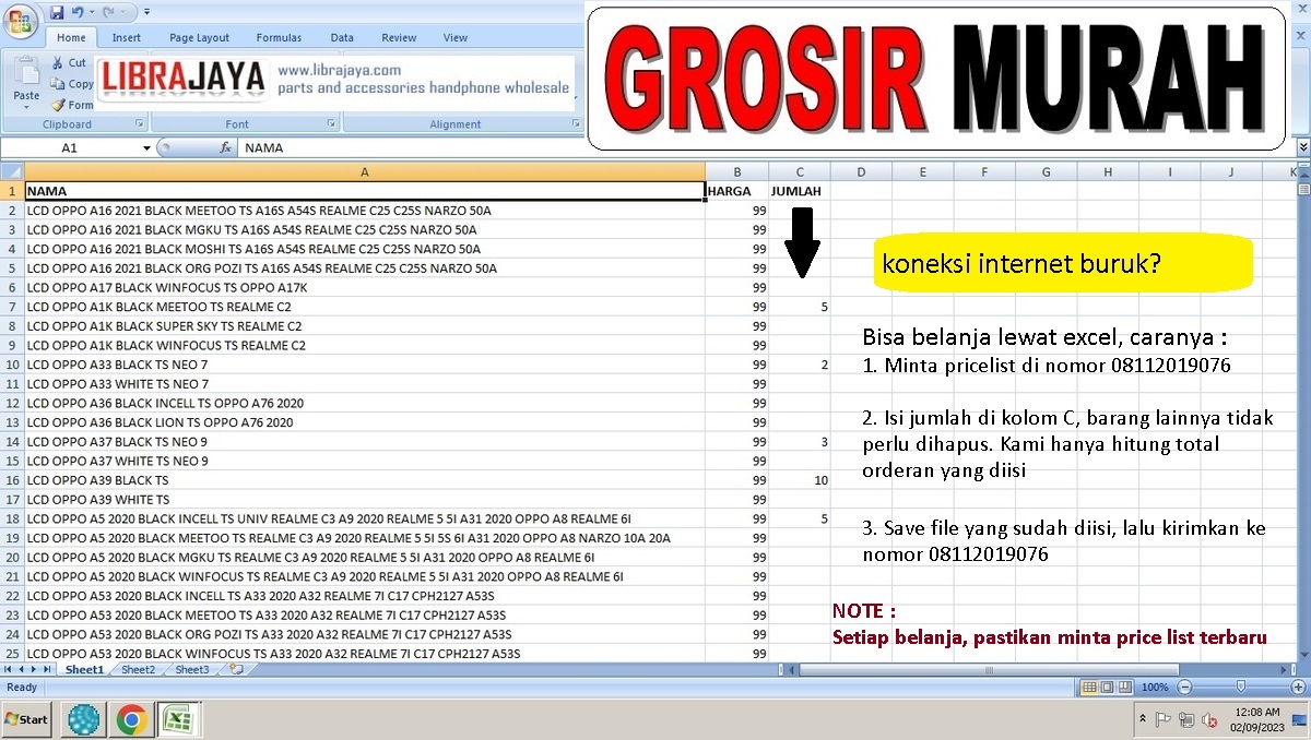Daftar harga terbaru Sparepart hp