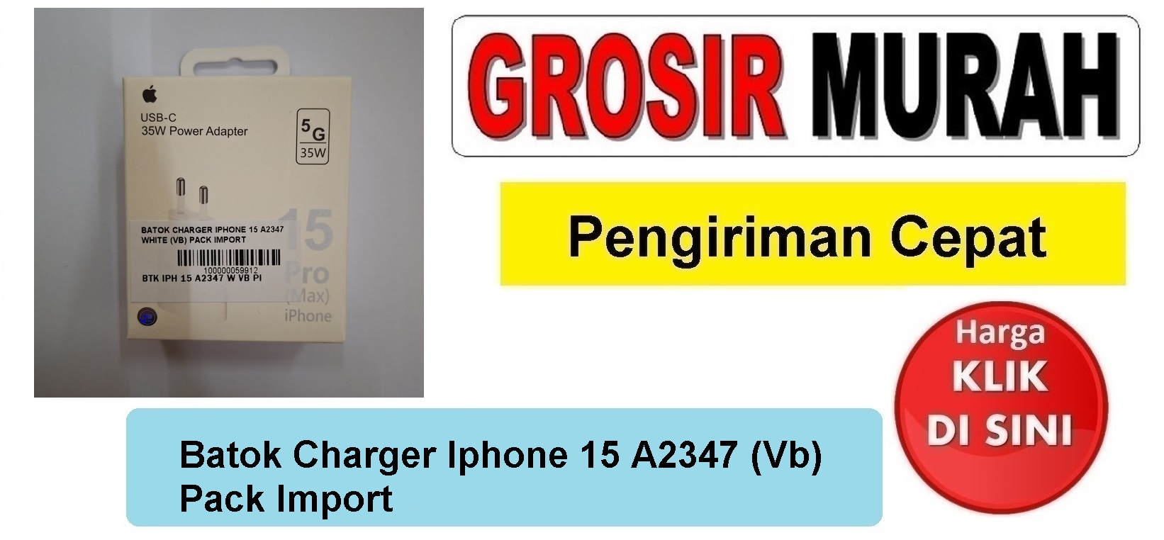 Jual Batok Charger Iphone 15 (Vb) Pack Import casan tc usb cas