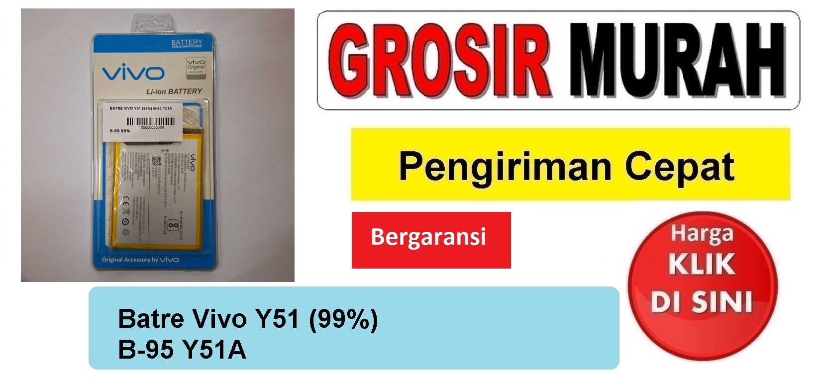 Jual Batre Vivo Y51 (99%) B-95 Y51A Baterai Battery