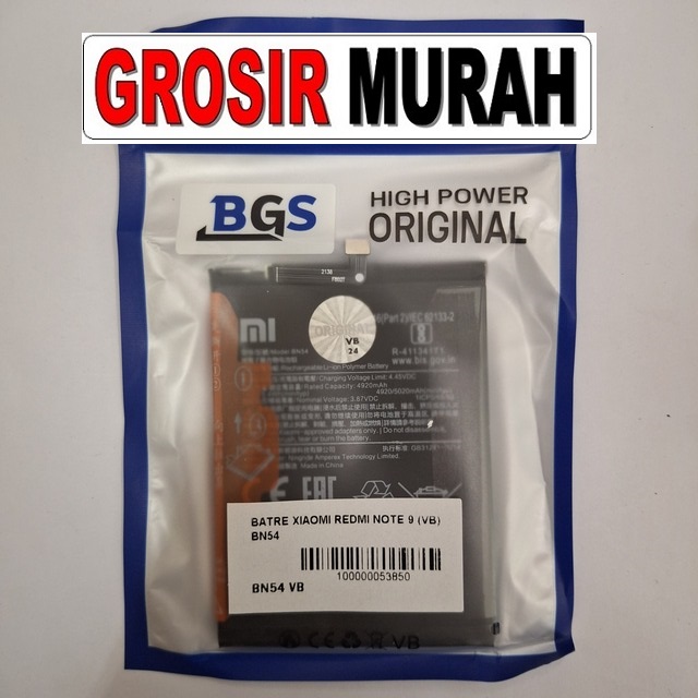Batre Xiaomi Redmi Note 9 BN54 VB