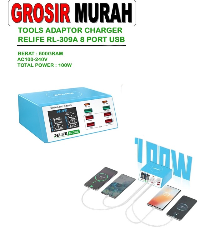 Jual Tool Adaptor Charger Relife Rl-309A 8 Port Usb Perlengkapan Service Alat Serpis teknisi hp