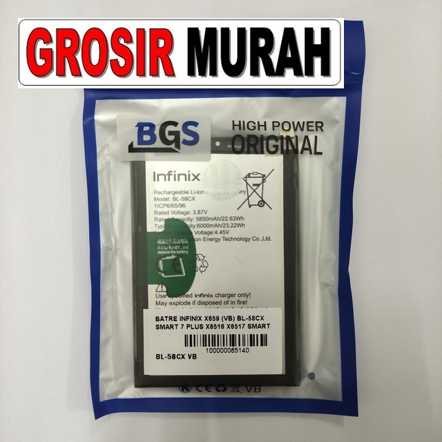 Batre Infinix X659 (Vb) Bl-58Cx Smart 7 Plus X6516 X6517 Smart 7 Hd