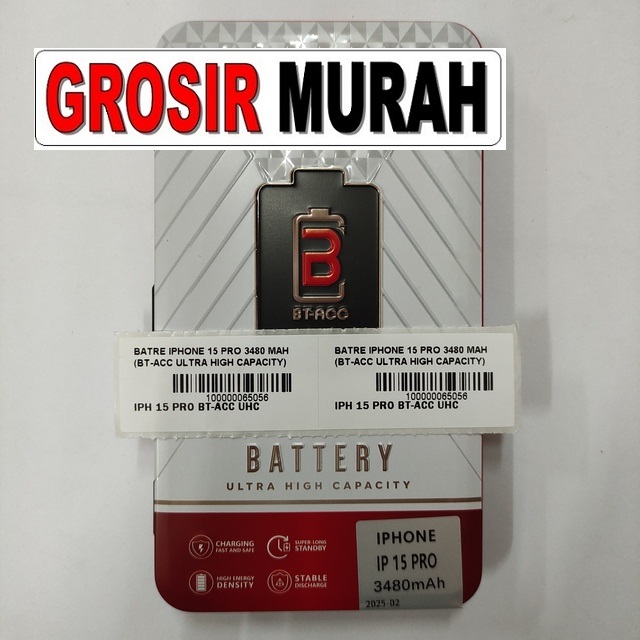 Jual Batre Iphone 15 Pro 3480 Mah Bt-Acc Ultra High Capacity Baterai Battery