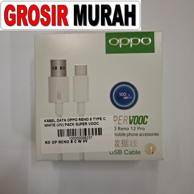 Kabel Data Oppo Reno 8 Type C White VV Pack Super Vooc