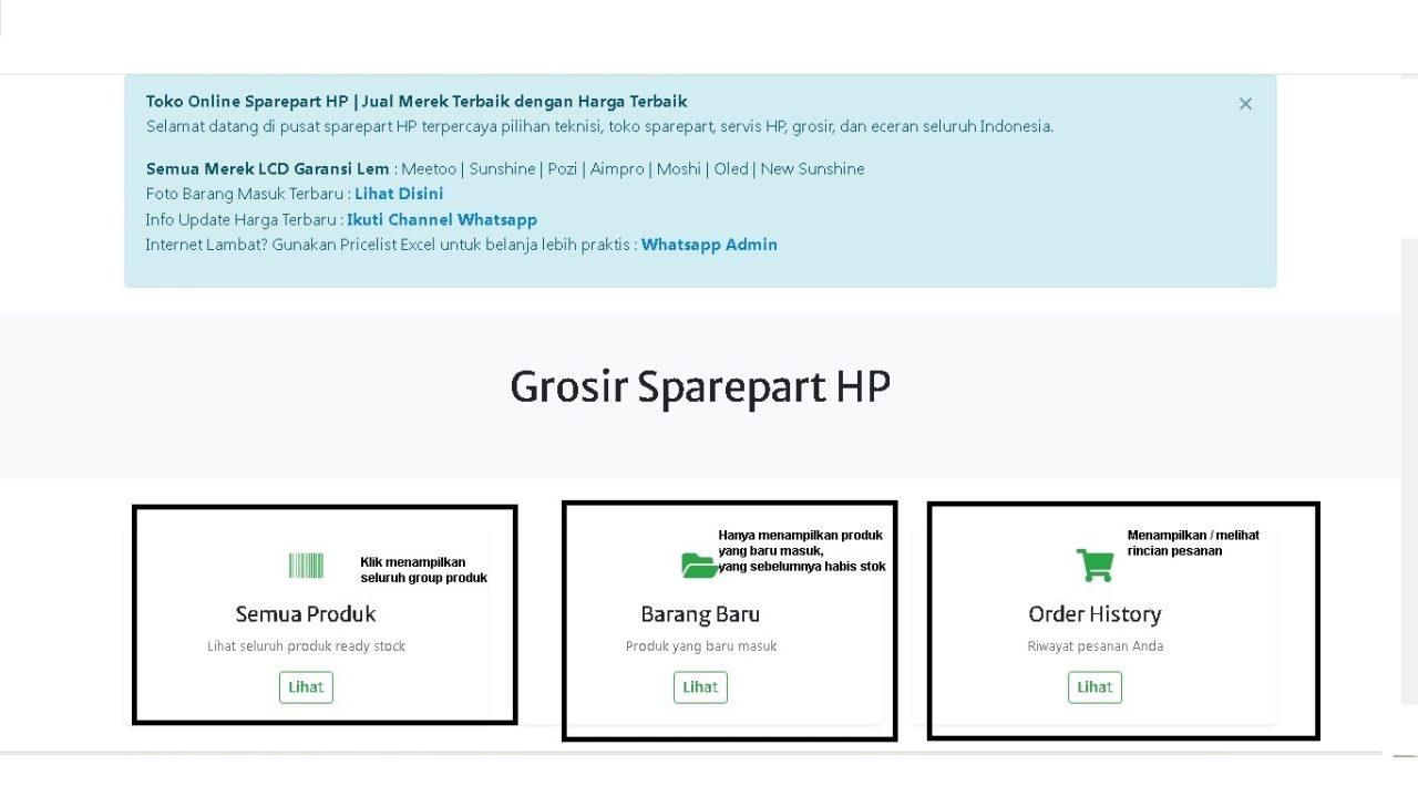 Pilih menu semua produk barang baru dan order history Librajaya