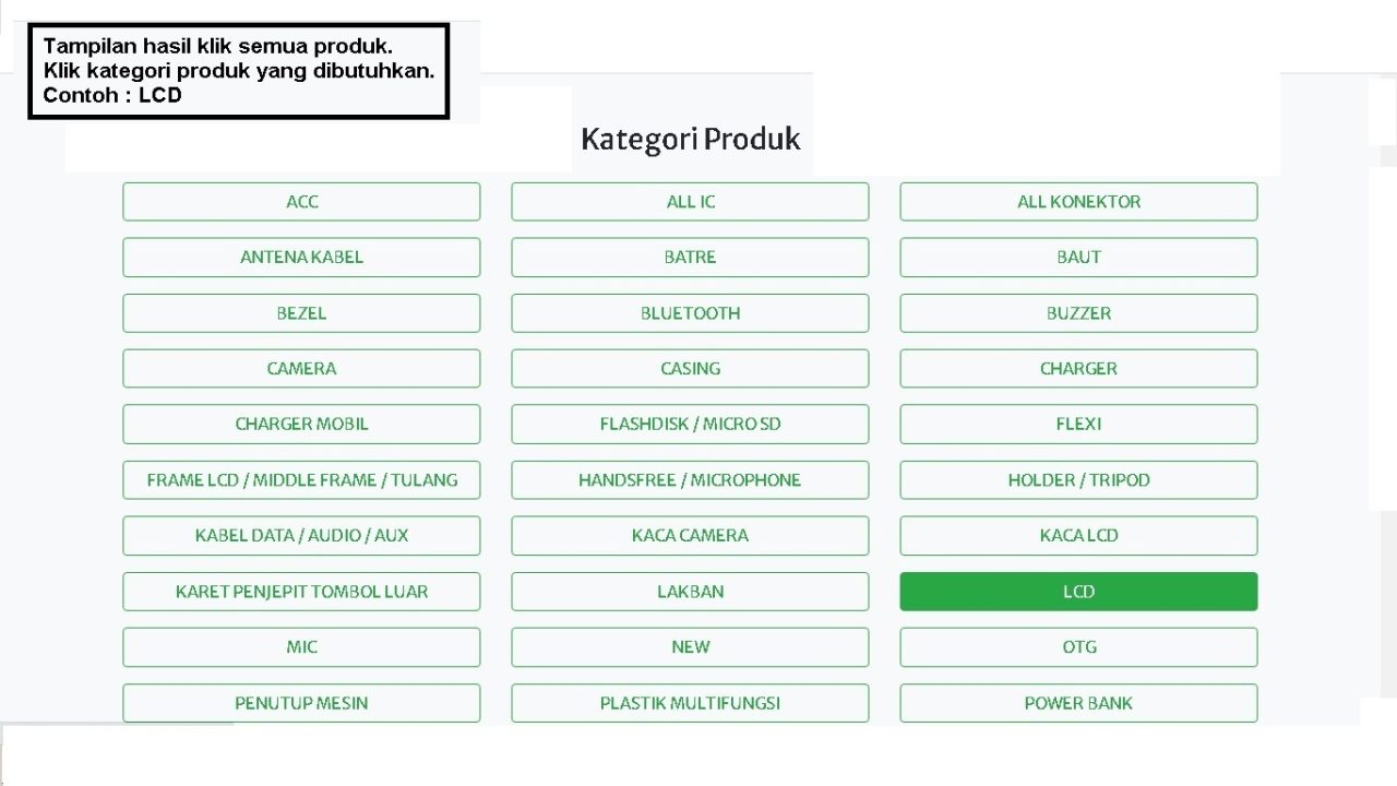 Pilih kategori produk sparepart HP Librajaya