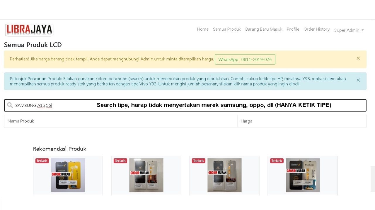 Contoh pencarian kurang optimal karena menyertakan merek dan tipe lengkap