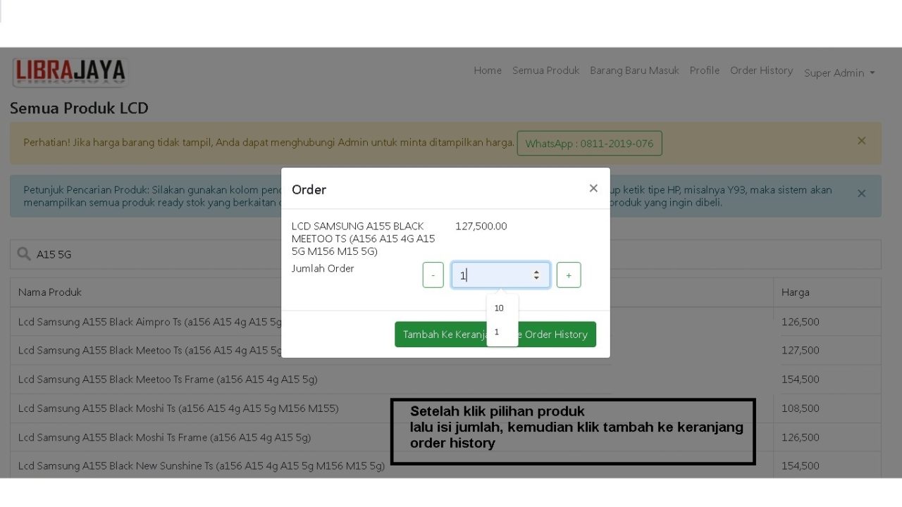 Isi jumlah order produk Librajaya