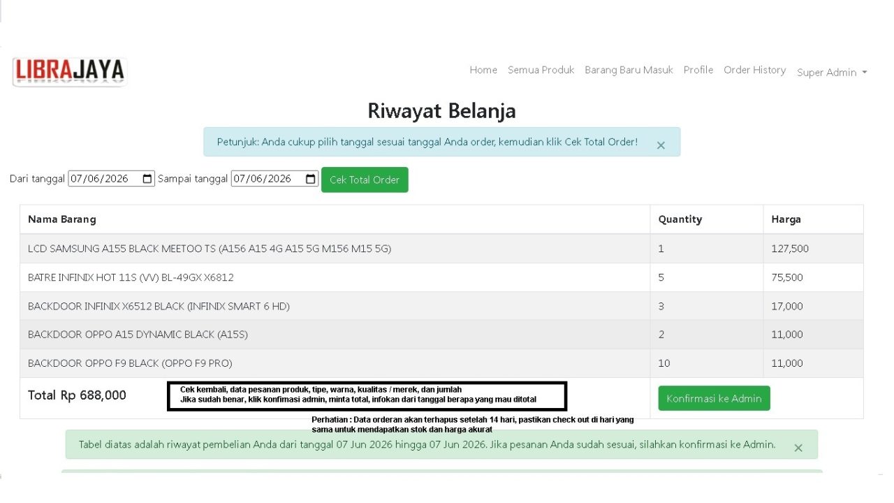 Konfirmasi pesanan ke admin Librajaya