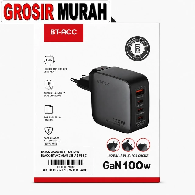 Batok Charger BT-320 100W BT-ACC GaN USB-A 3 USB-C