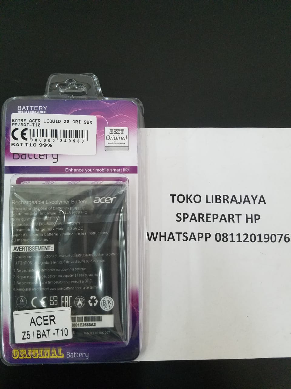 Baterai Acer Liquid Z5 Ori 99-Bat-T10 Baterai Battery Bergaransi Batere Spare Part Hp Grosir