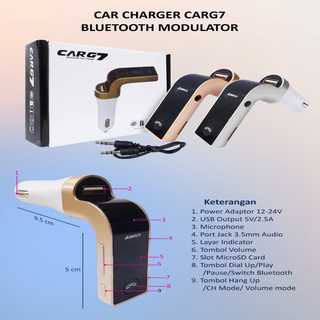 CHARGER MOBIL BLUETOOTH MODULATOR CAR G7 Tc Casan usb Car Adaptor charger Spare Part Hp Grosir