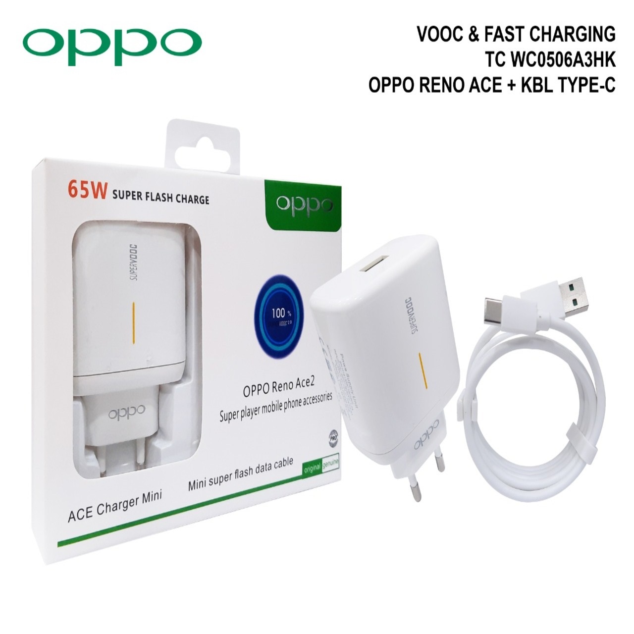 CHARGER-OPPO-TYPE-C-SUPER-VOOC-WHITE-PACK-VCA7JACH-WC0506A3HK-65W