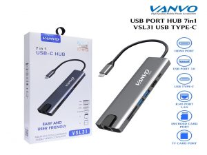 USB HUB VANVO VSL31 TYPE C-7 IN 1-HDMI-2 USB-RJ45 PORT LAN-MICRO SD-TF CARD