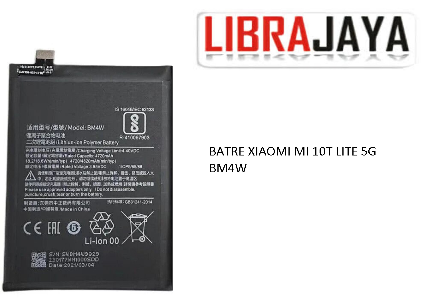 BATRE BATERAI BATTERY XIAOMI MI 10T LITE 5G BM4W