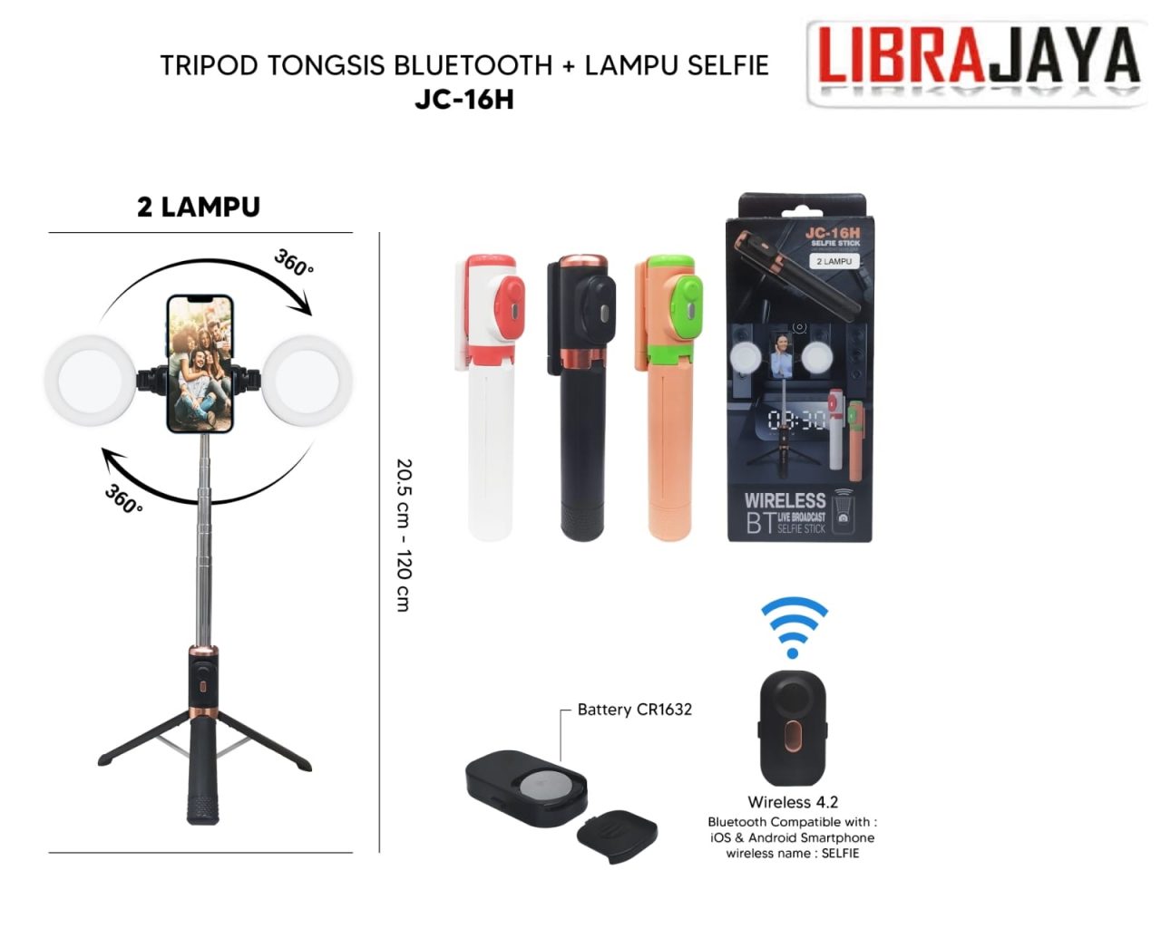 TONGSIS TRIPOD BLUETOOTH JC-16H 2 LAMPU