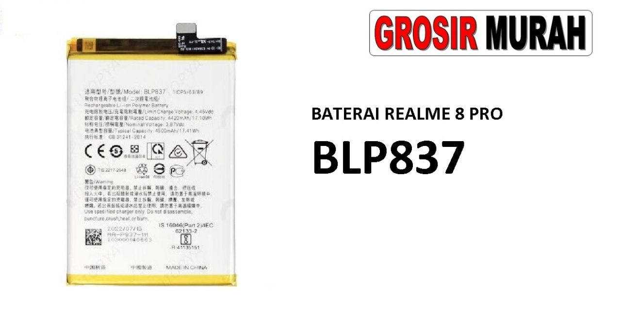 BATERAI REALME BLP837 REALME 8 PRO Batre Battery Grosir Sparepart hp