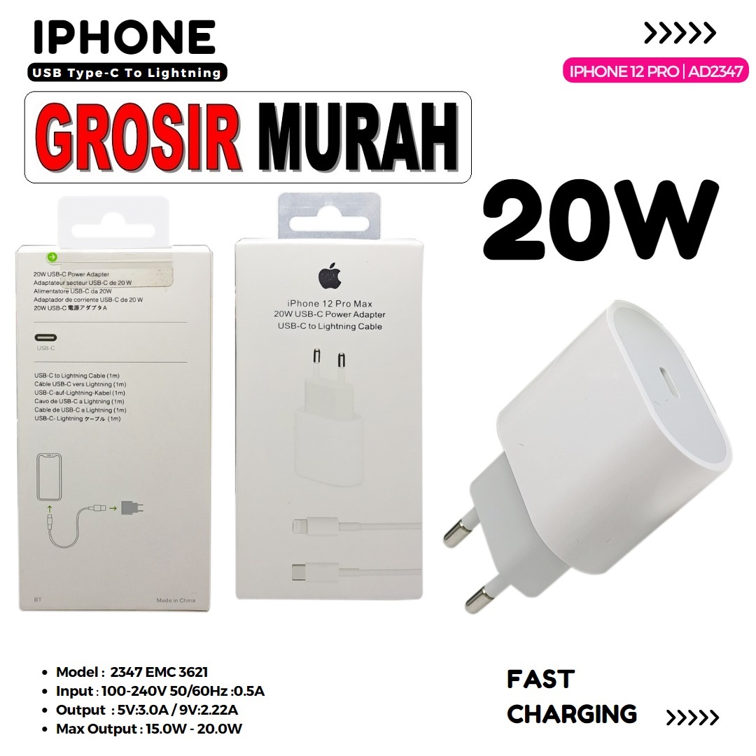 CHARGER IPHONE 12 PRO A2347EMC3621 20W Adaptor Charge Fast Charging Casan Spare Part Grosir Sparepart hp