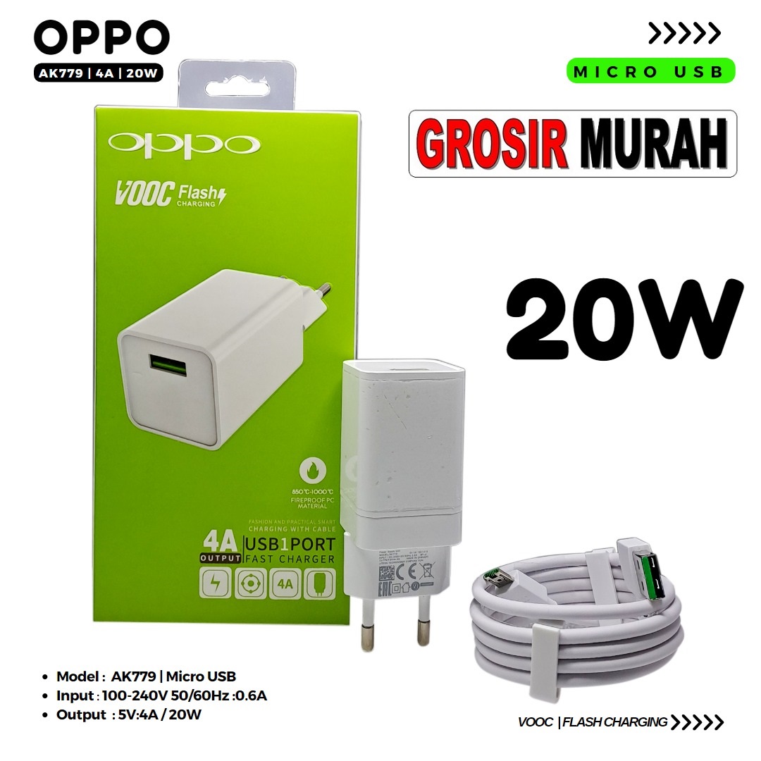 CHARGER OPPO MICRO AK779 4A 20W Adaptor Charge Fast Charging Casan Spare Part Grosir Sparepart hp