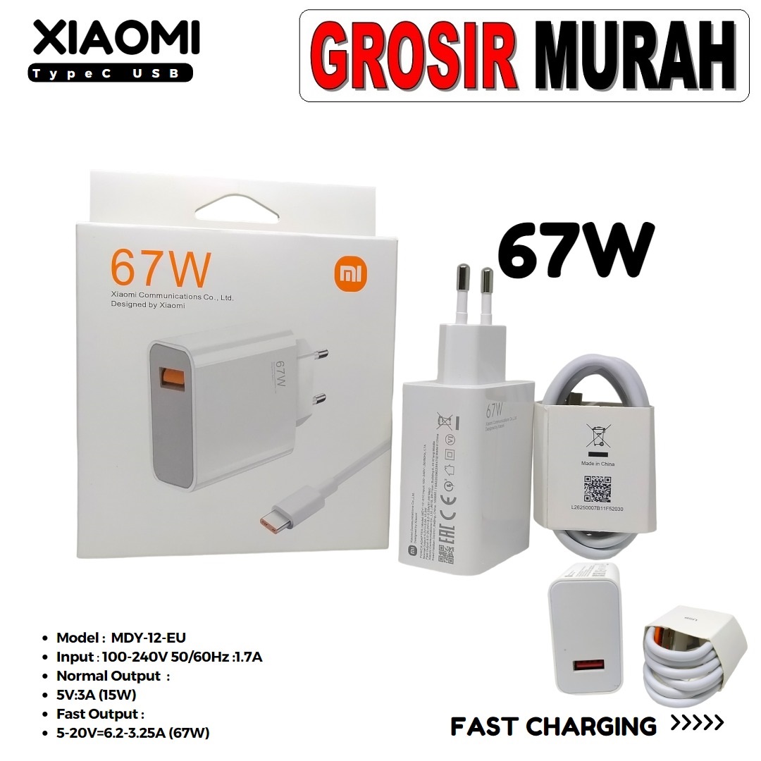 CHARGER XIAOMI MDY-12-EU TYPE C 67W WHITE ORI 100% TURBO CHARGE Adaptor Charge Fast Charging Casan Spare Part Grosir Sparepart hp