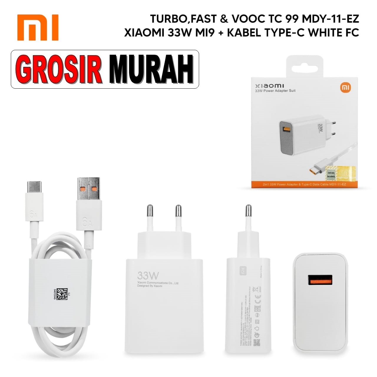 CHARGER XIAOMI TYPE C MDY-11-EZ 33W WHITE ORI 99% PACK FAST CHARGING Adaptor Charge Fast Charging Casan Spare Part Grosir Sparepart hp