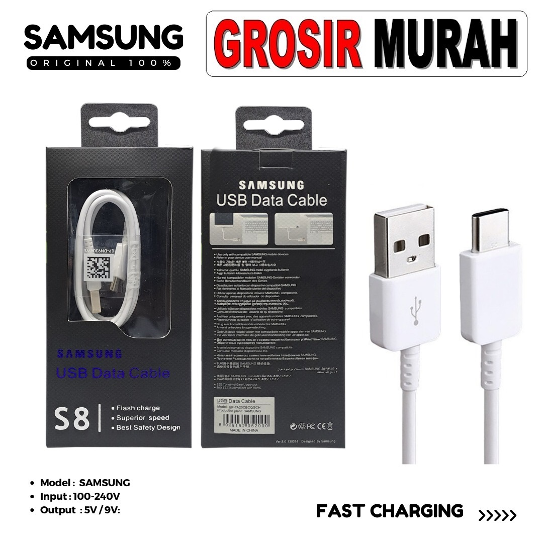KABEL DATA SAMSUNG G950 TYPE C WHITE ORI 100% PACK S8 Data Cable Charge Fast Charging Usb Type C Super Vooc Spare Part Grosir Sparepart hp