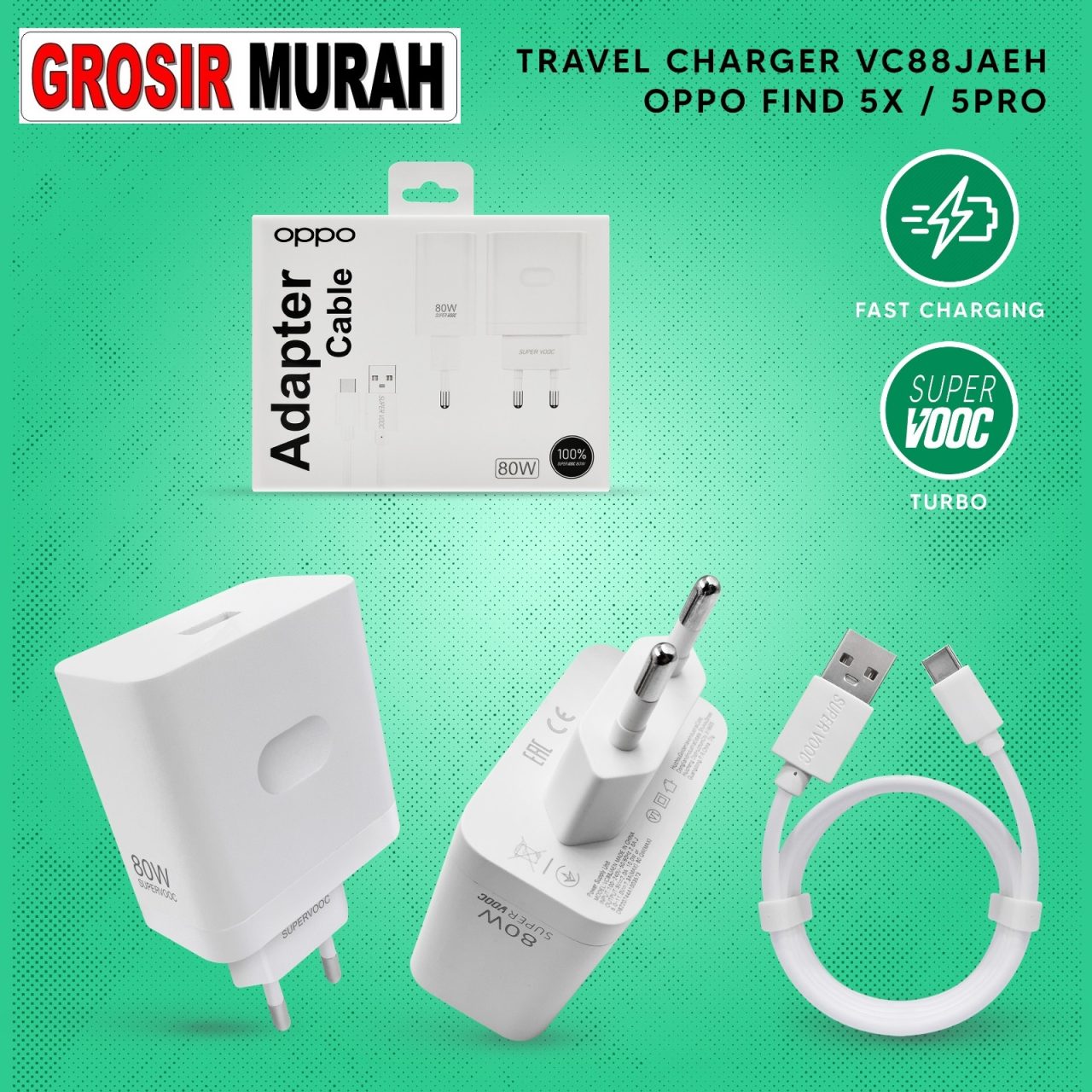 CHARGER OPPO TYPE C VC88JAEH 80W SUPER VOOC Adaptor Charge Fast Charging Casan Spare Part Grosir Sparepart hp