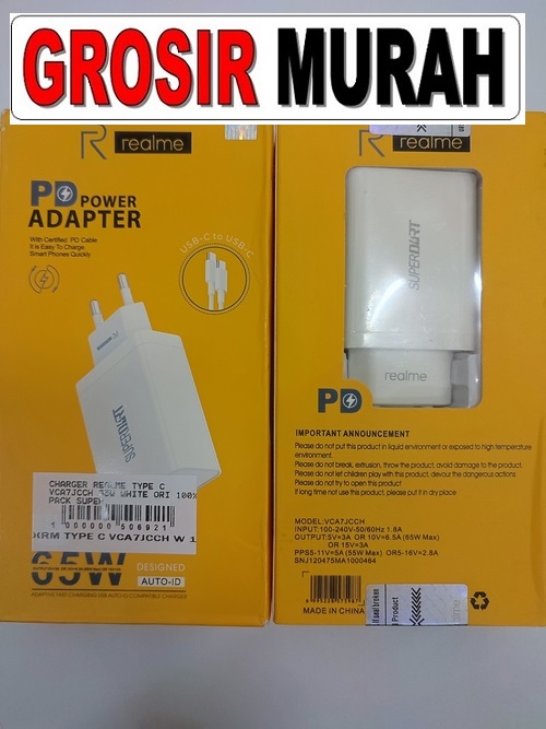 Realme Type C VCA7JCCH 65W Superdart Sparepart Hp Type C Adaptor Charge Fast Charging Casan

