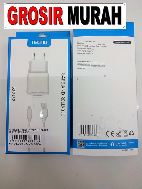 Tecno U100Tea Micro Adaptor Charge Fast Charging Casan |  Toko Grosir Sparepart Hp Jakarta