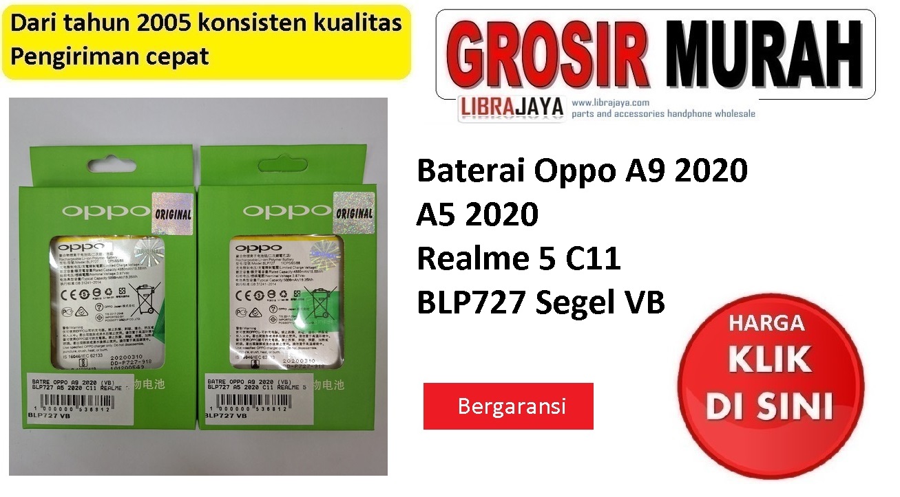 Baterai Oppo A9 2020 A5 2020 C11 Realme 5 BLP727 Segel VB | baterai oppo a5 2020 | baterai realme c11 | baterai realme 5 | baterai BLP727 bergaransi