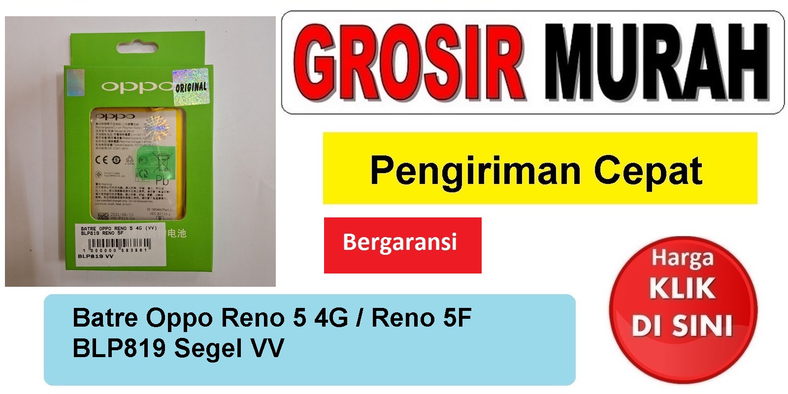 Batre Oppo Reno 5 4G (Vv) Blp819 Reno 5F Baterai Battery Bergaransi Batere Spare Part Hp Grosir