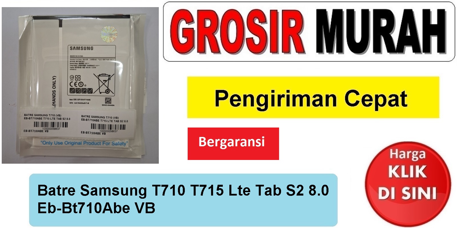 Batre Samsung T710 T715 Lte Tab S2 8.0 Eb-Bt710Abe VB Baterai Battery Bergaransi Batere Spare Part Hp Grosir