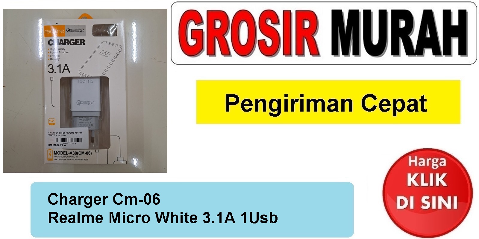 Charger Cm-06 Realme Micro White 3.1A 1Usb casan tc usb cas Spare Part Hp Grosir