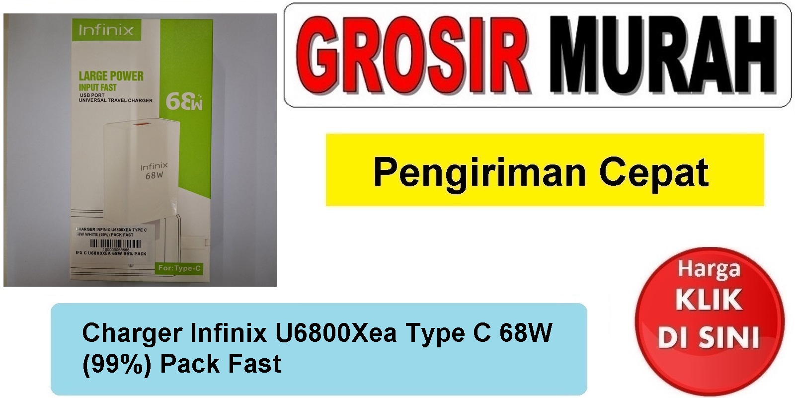 Charger Infinix U6800Xea Type C 68W (99%) Pack Fast casan tc usb cas Spare Part Hp Grosir