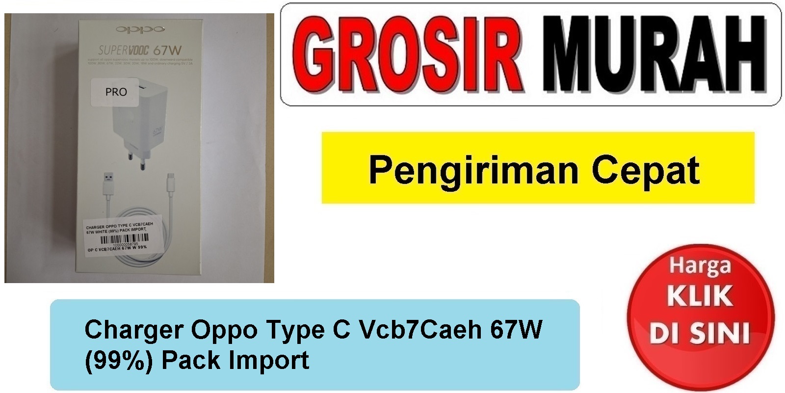 Charger Oppo Type C Vcb7Caeh 67W White (99%) Pack Import casan tc usb cas Spare Part Hp Grosir