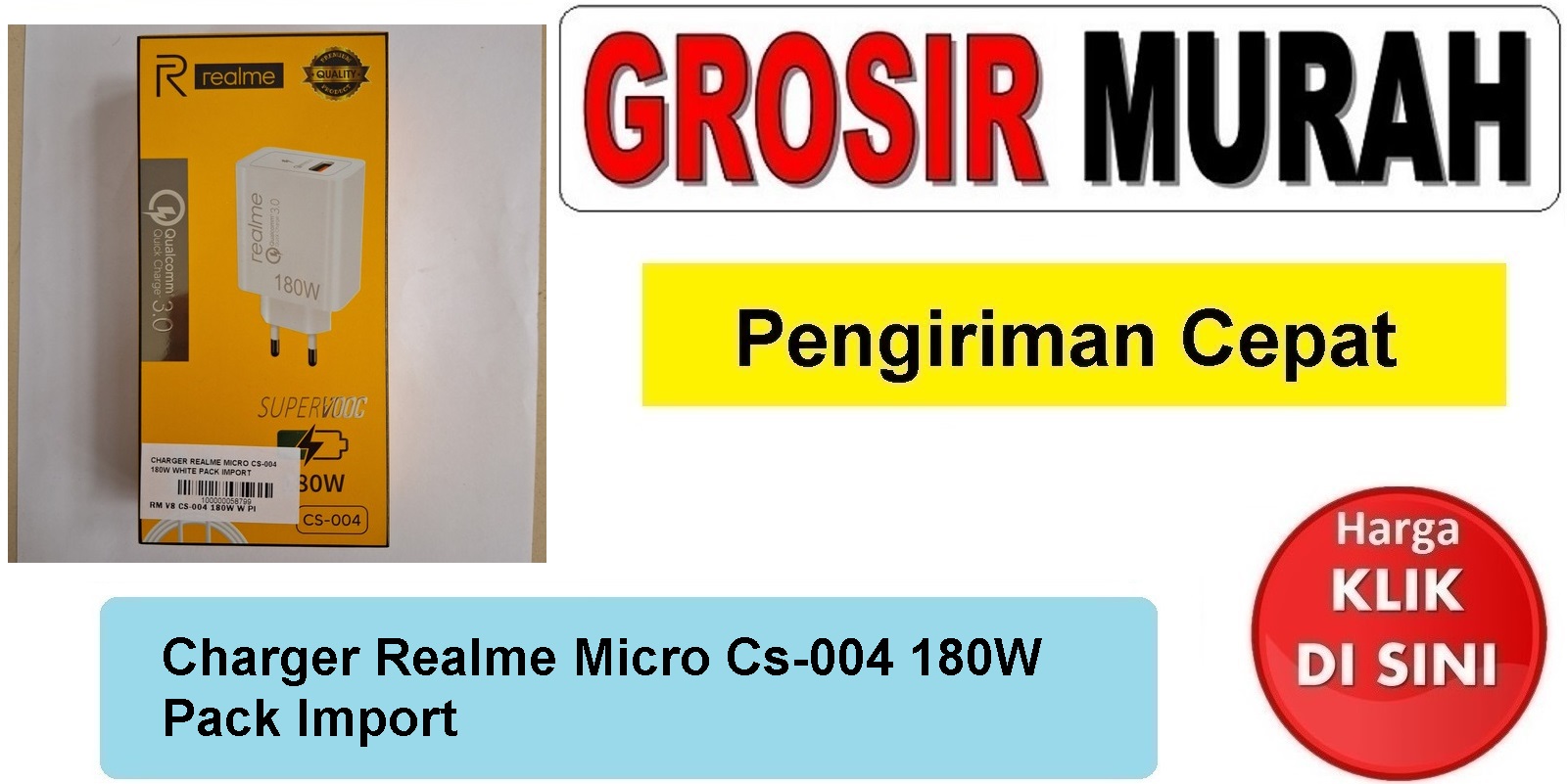 Charger Realme Micro Cs-004 180W White Pack Import casan tc usb cas Spare Part Hp Grosir