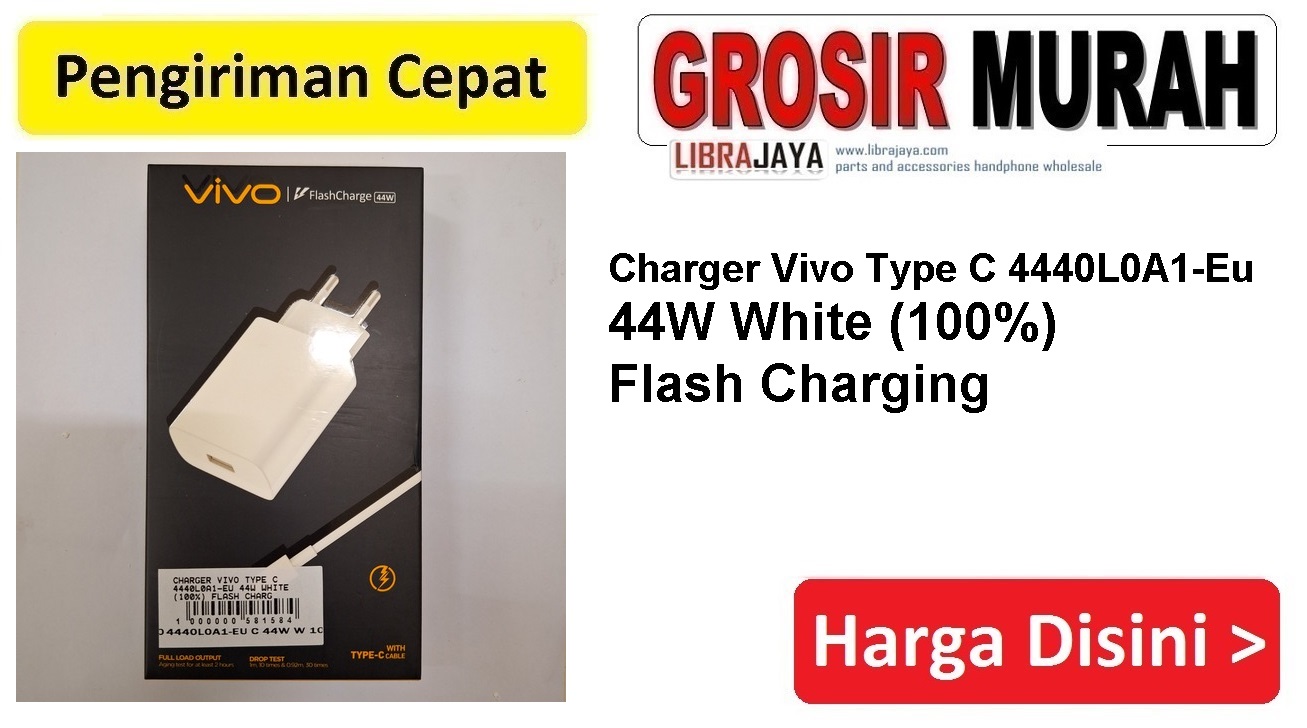 Charger Vivo Type C 4440L0A1-Eu 44W White (100%) Flash Charging casan tc usb cas Spare Part Hp Grosir
