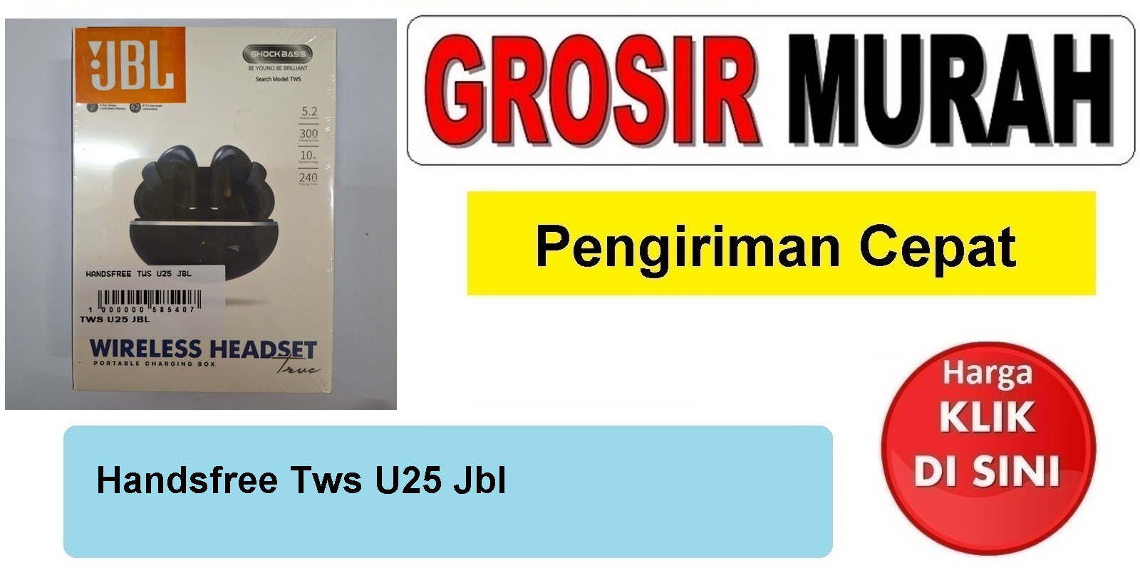 Handsfree Tws U25 Jbl Headset Earphone Headphone Premium extra Bass Stereo Bluetooth merk Terbaik Termurah Spare Part Hp Grosir