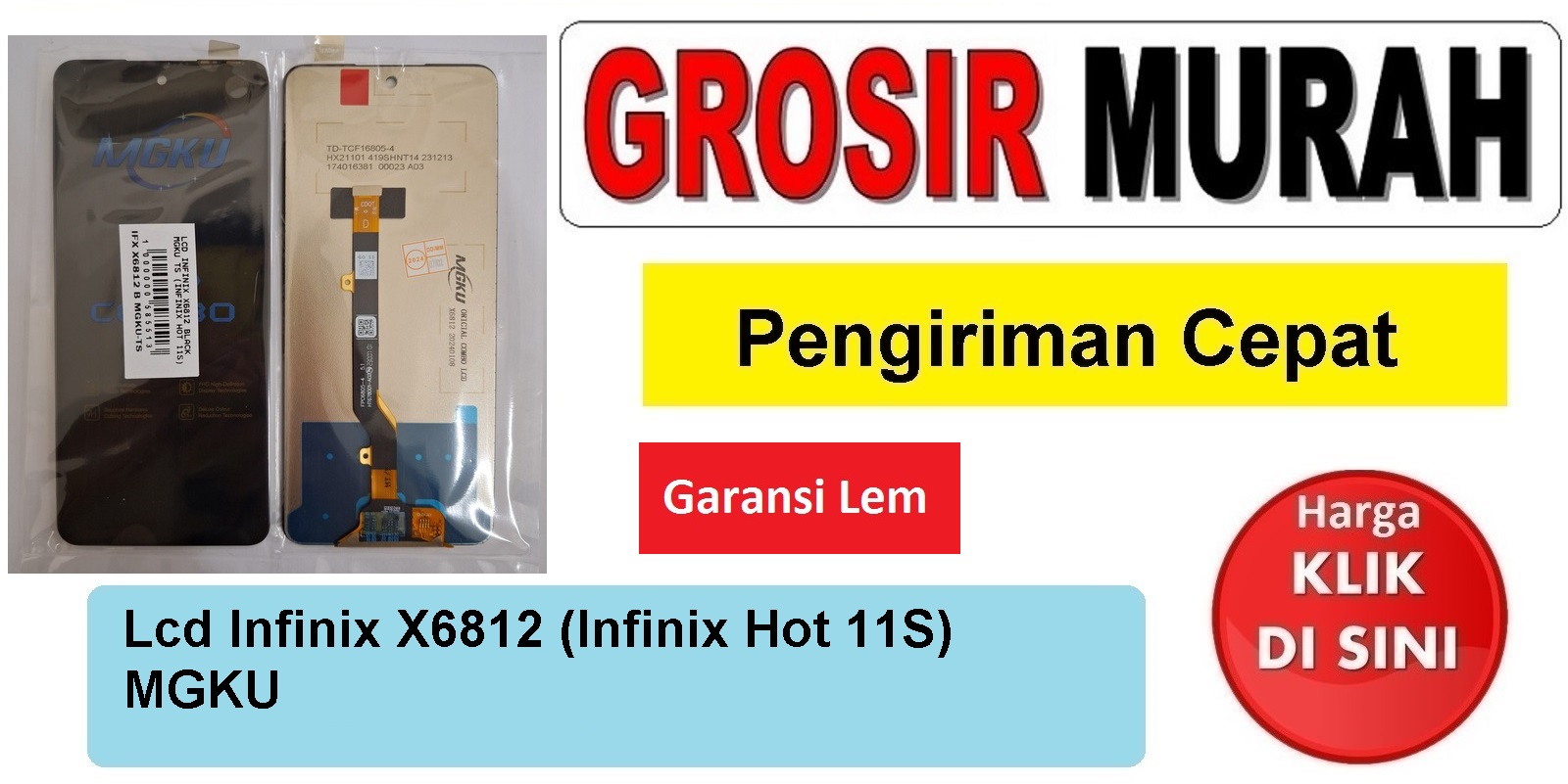 Lcd Infinix X6812 Mgku (Infinix Hot 11S) Fullset Touchscreen Garansi lem Termurah Spare Part Hp Grosir