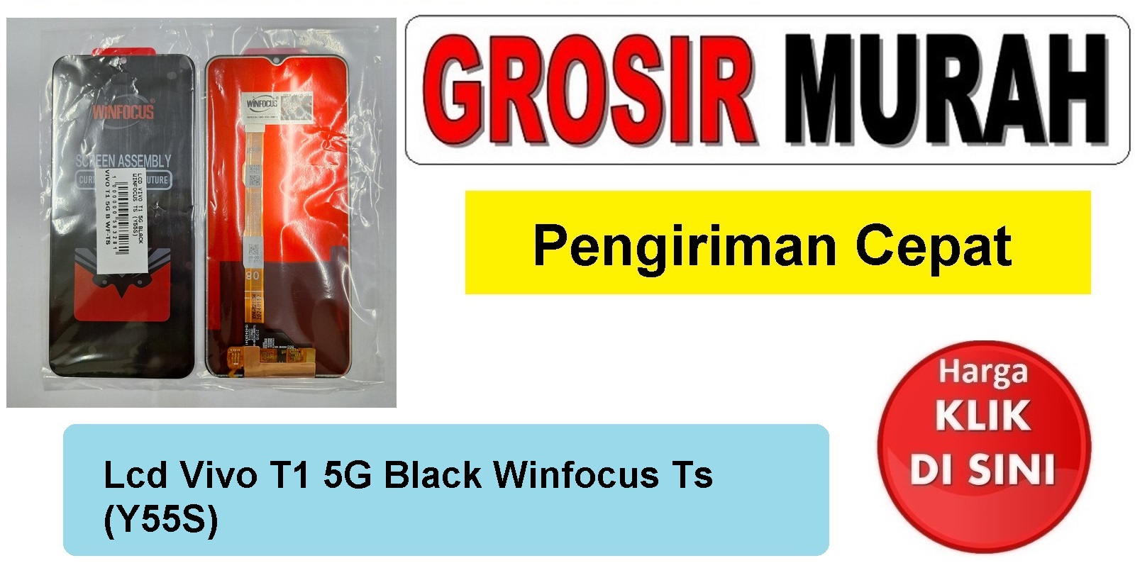 Lcd Vivo T1 5G Black Winfocus Ts (Y55S) Fullset Touchscreen Garansi lem Termurah Spare Part Hp Grosir