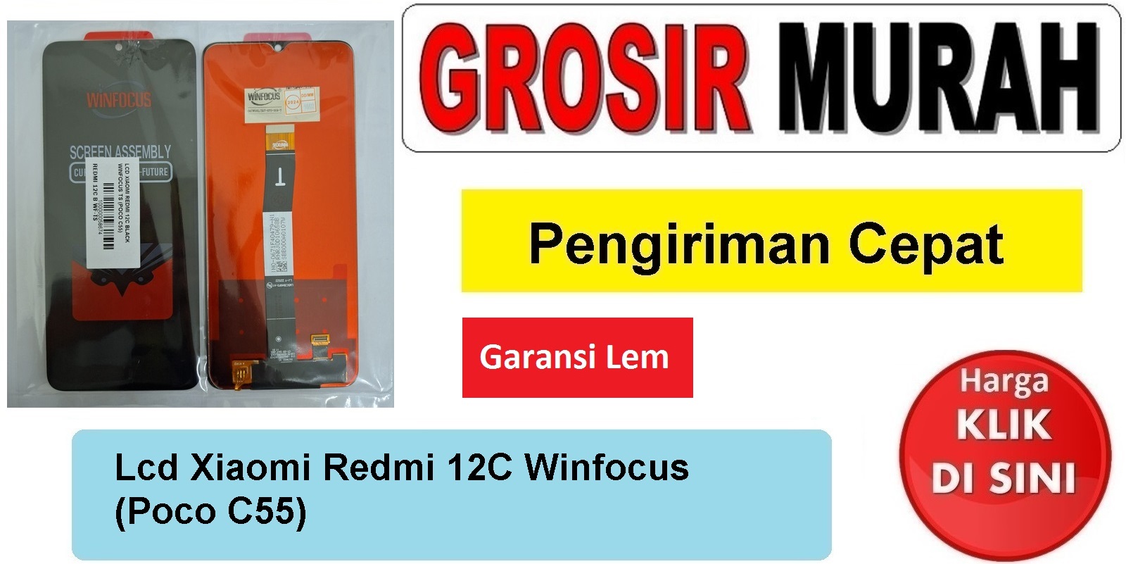 Lcd Xiaomi Redmi 12C Winfocus (Poco C55) Fullset Touchscreen Garansi lem Termurah Spare Part Hp Grosir