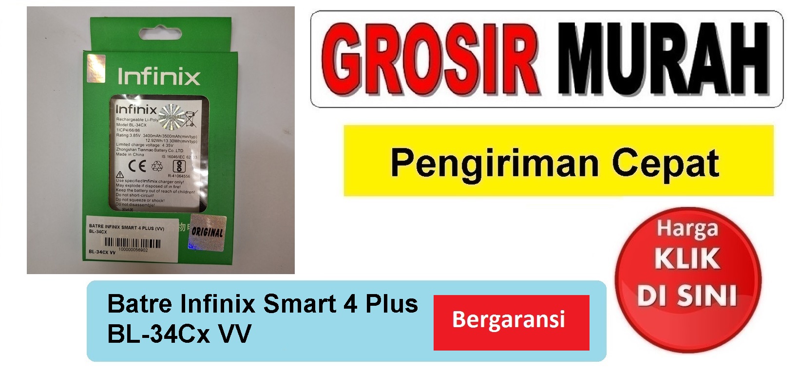 Batre Infinix Smart 4 Plus Bl-34Cx Baterai Battery Bergaransi Batere