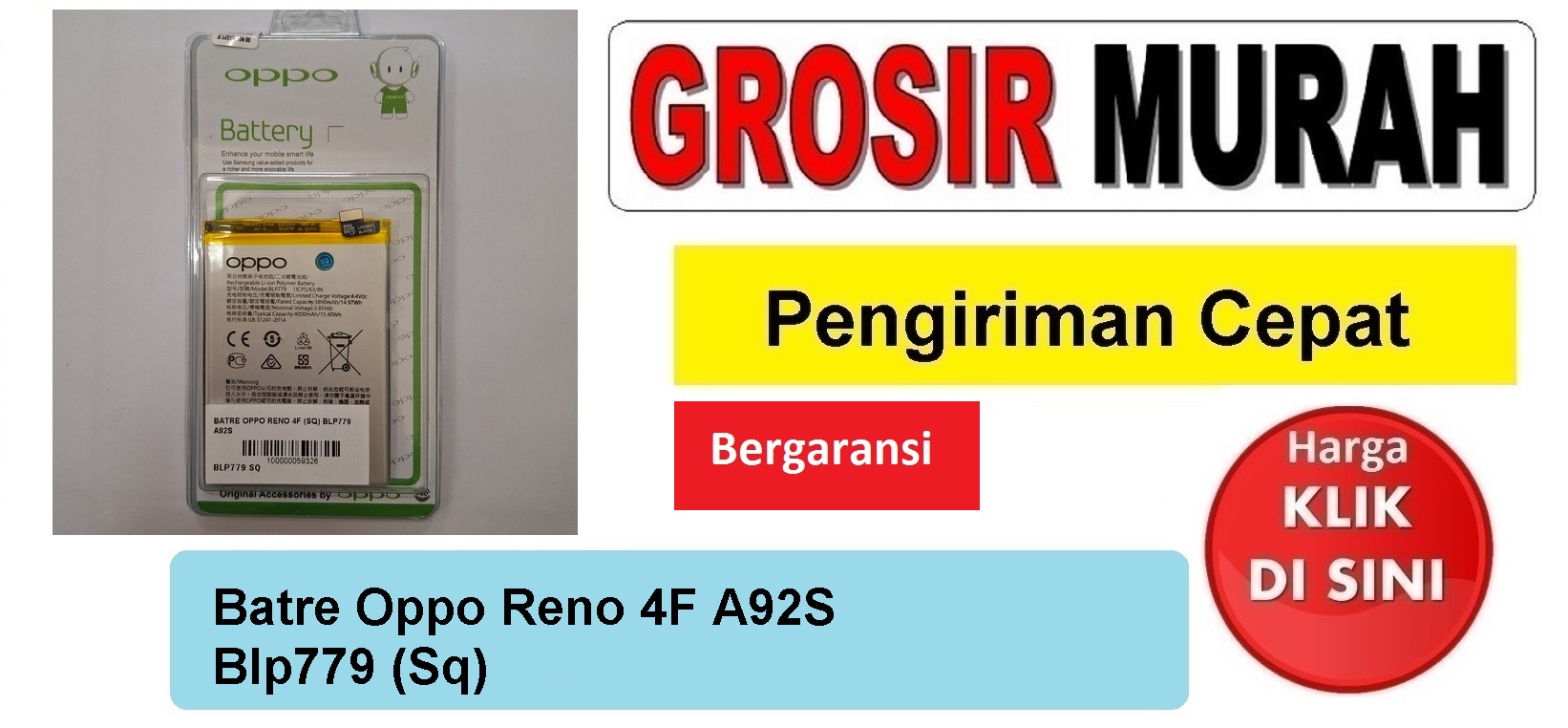 Batre Oppo Reno 4F A92S Blp779 (Sq) Baterai Battery Bergaransi Batere