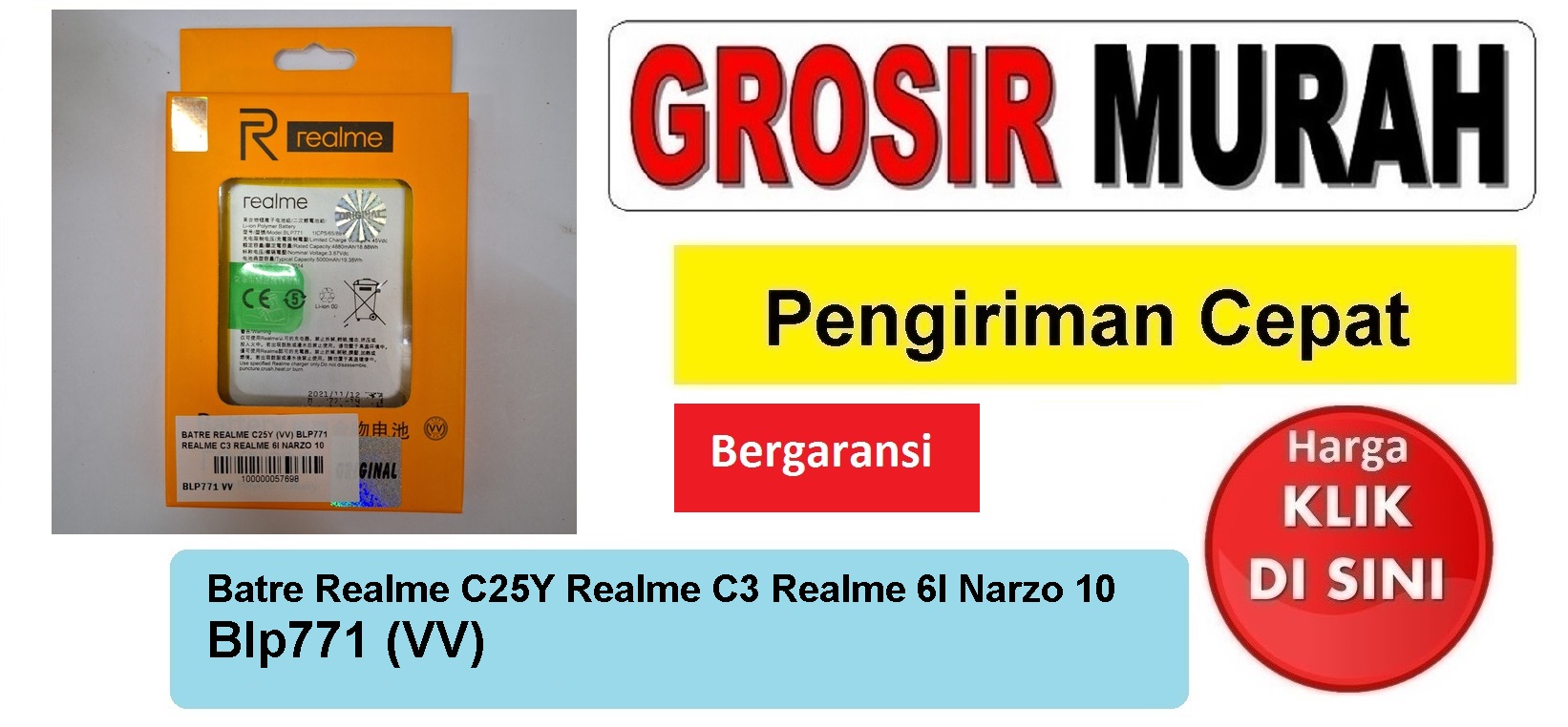 Batre Realme C25Y Realme C3 Realme 6I Narzo 10 Blp771 (VV) Baterai Battery Bergaransi Batere